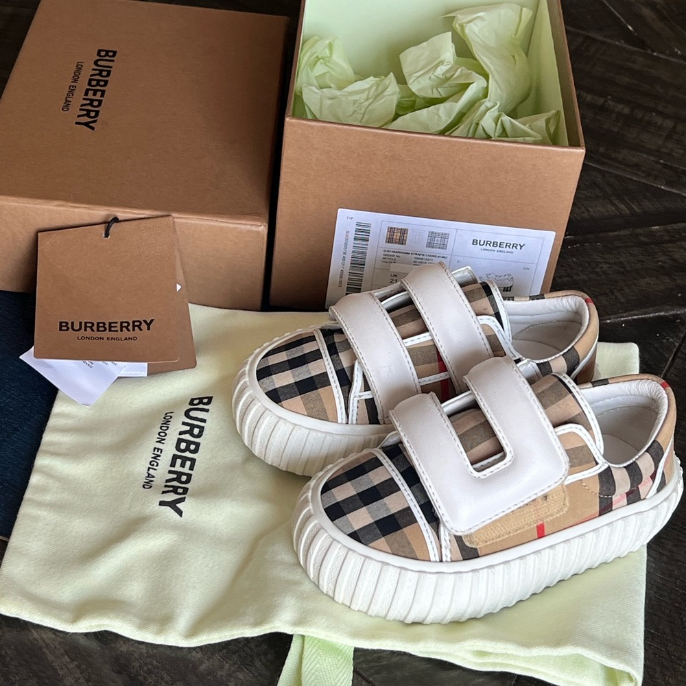 Burberry White and Tan Sneakers with Signature Check